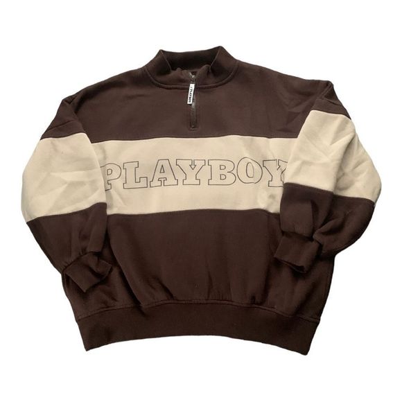 PLAYBOY Sweaters - Womens Playboy Brown Quarter Zip Pullover Sweater